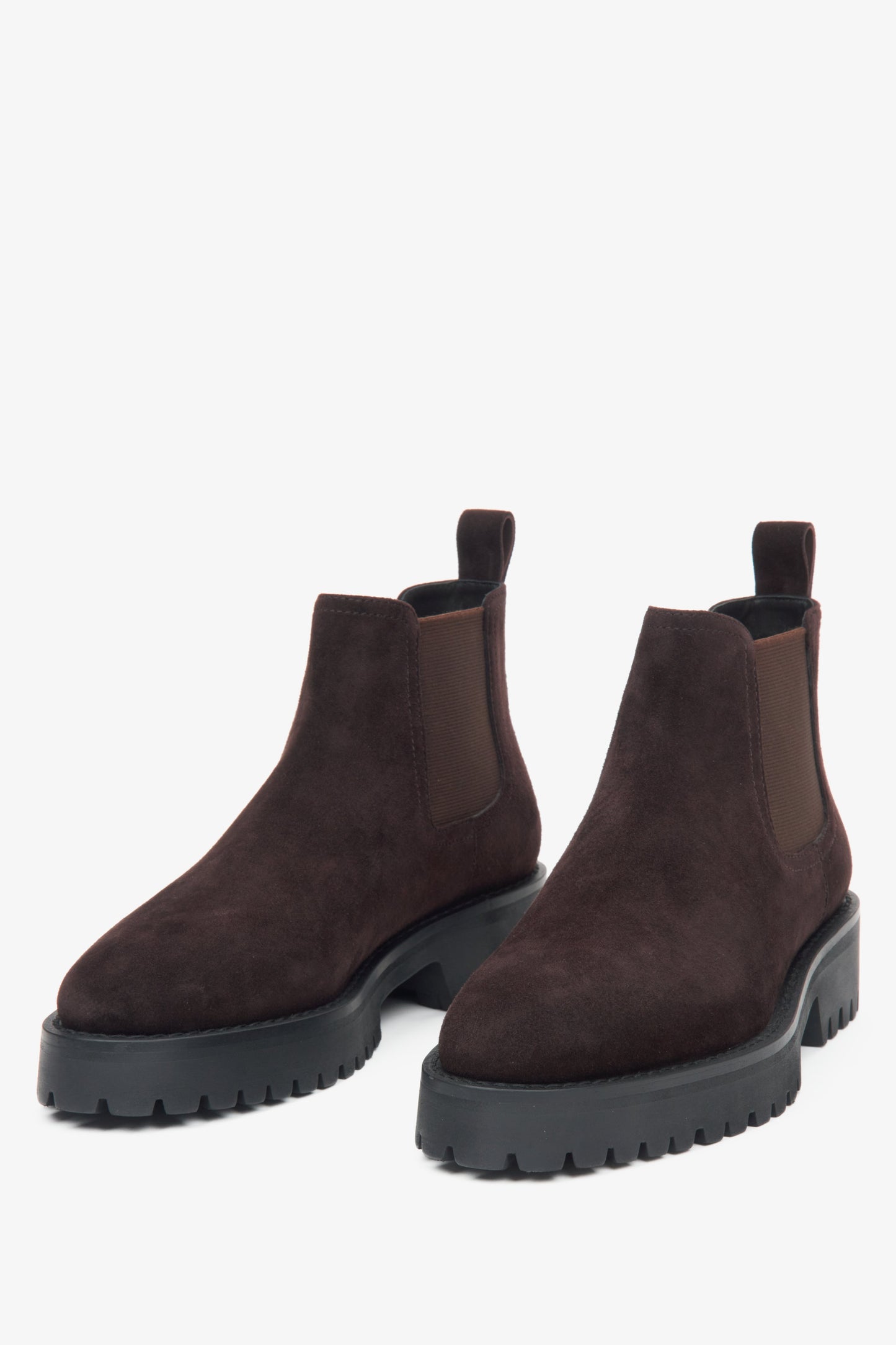 Elegant dark brown low Chelsea boots for women by Estro, crafted from genuine velour.