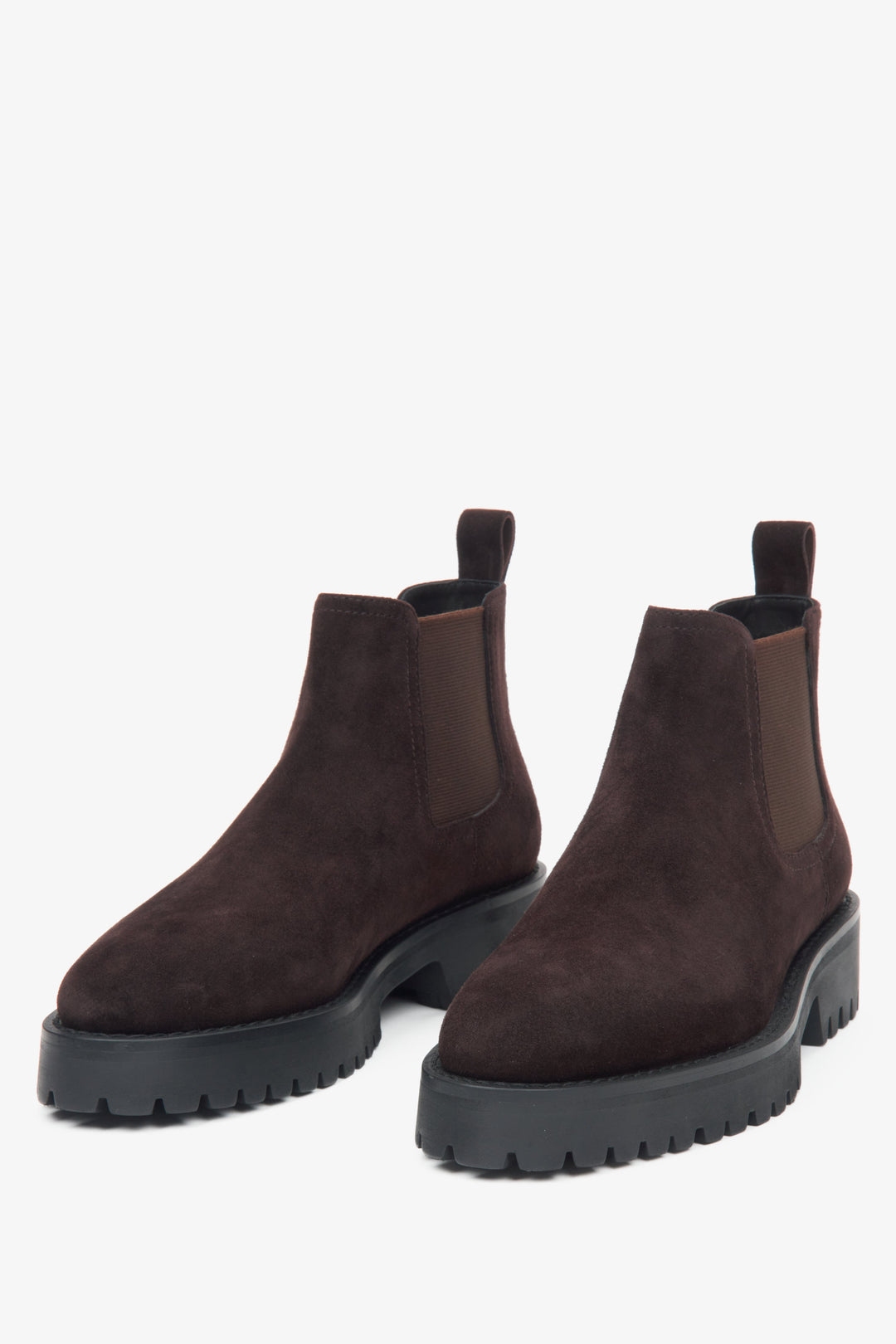 Elegant dark brown low Chelsea boots for women by Estro, crafted from genuine velour.