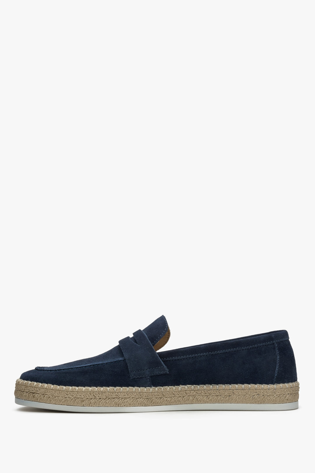 Marineblaue Herren-Mokassins von Estro aus echtem italienischem Veloursleder – Schuhprofil.