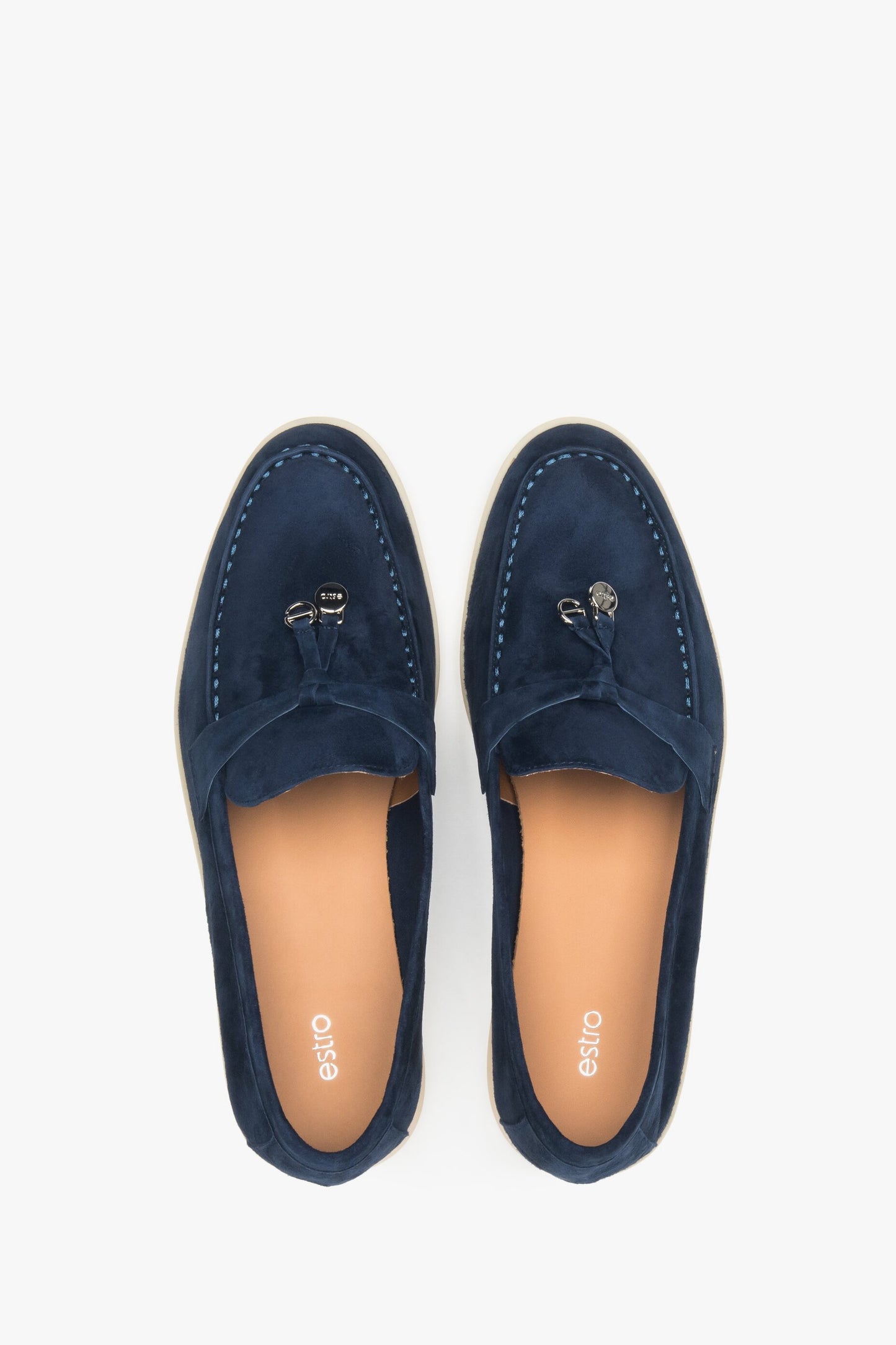 Estro Damen-Slipper aus marineblauem Samt – Draufsicht.
