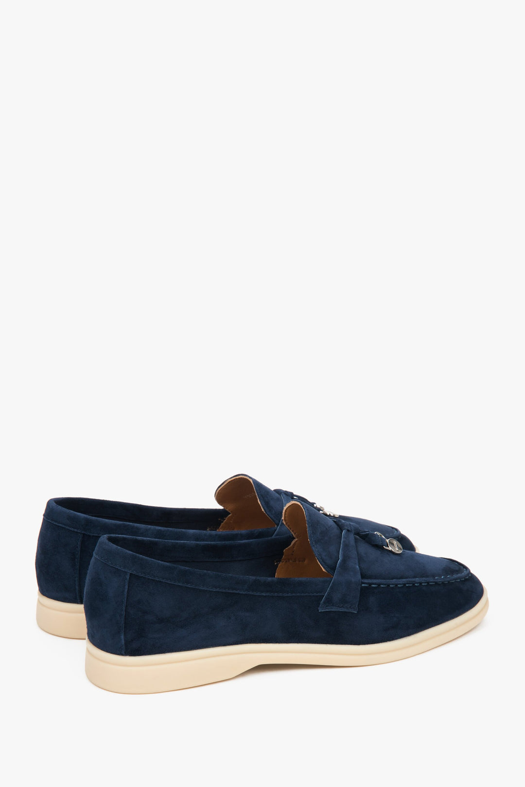 Estro Damen-Slipper aus marineblauem Velours – Ferse.