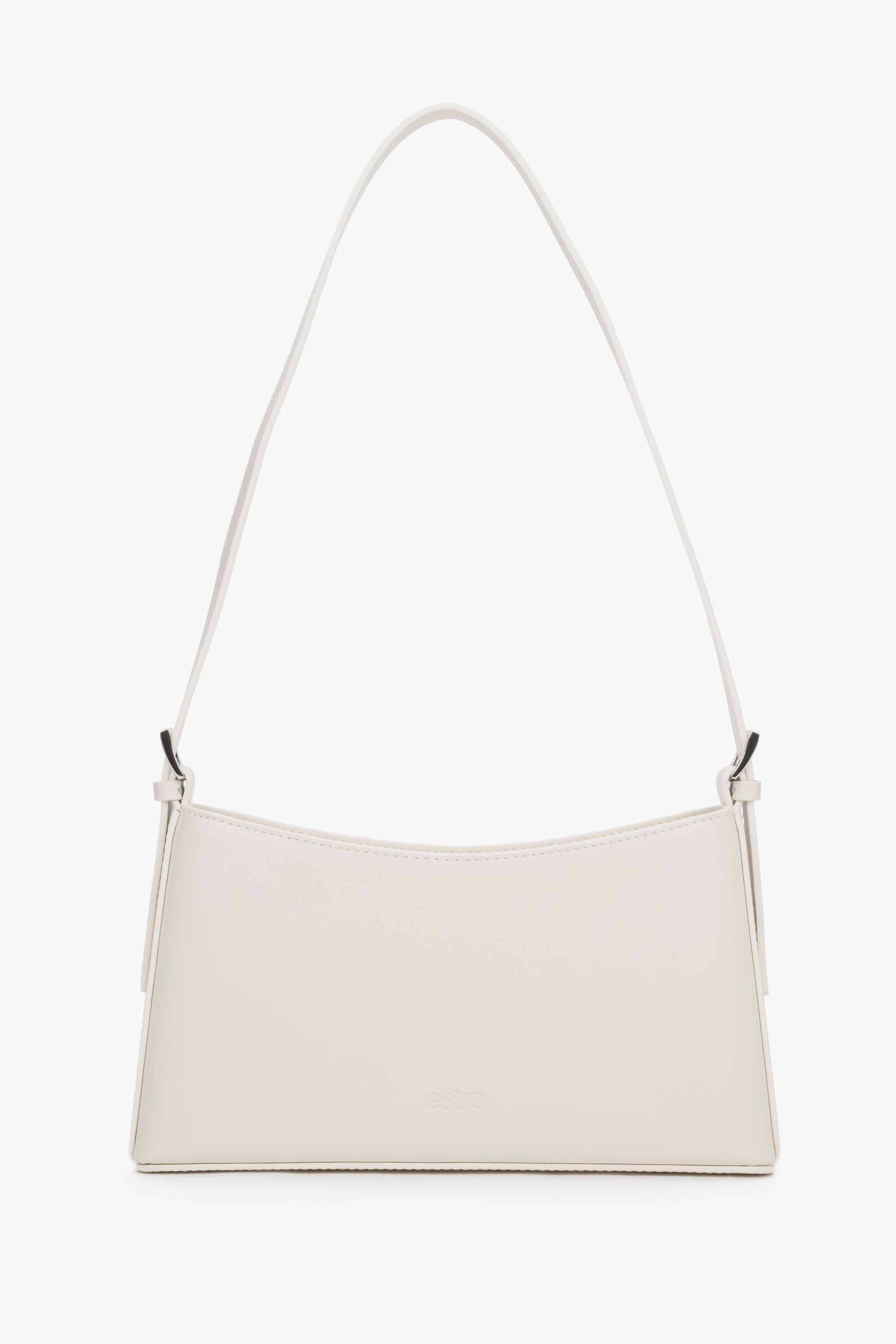 Milchbeige Damen-Schultertasche aus Echtleder in Frontansicht mit Schulterriemen