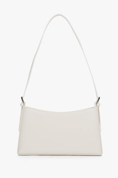 Milchbeige Damen-Schultertasche aus Echtleder in Frontansicht mit Schulterriemen