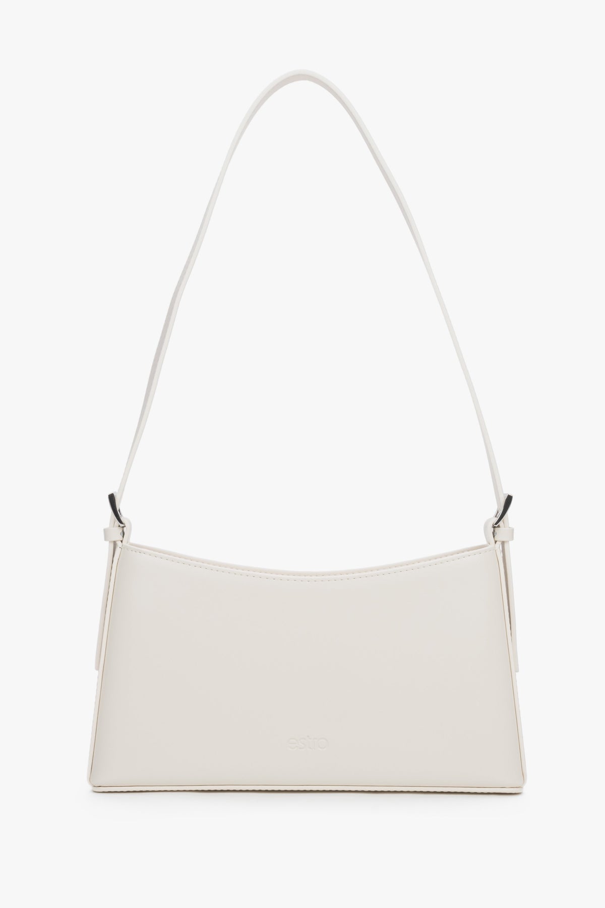 Milchbeige Damen-Schultertasche aus Echtleder in Frontansicht mit Schulterriemen