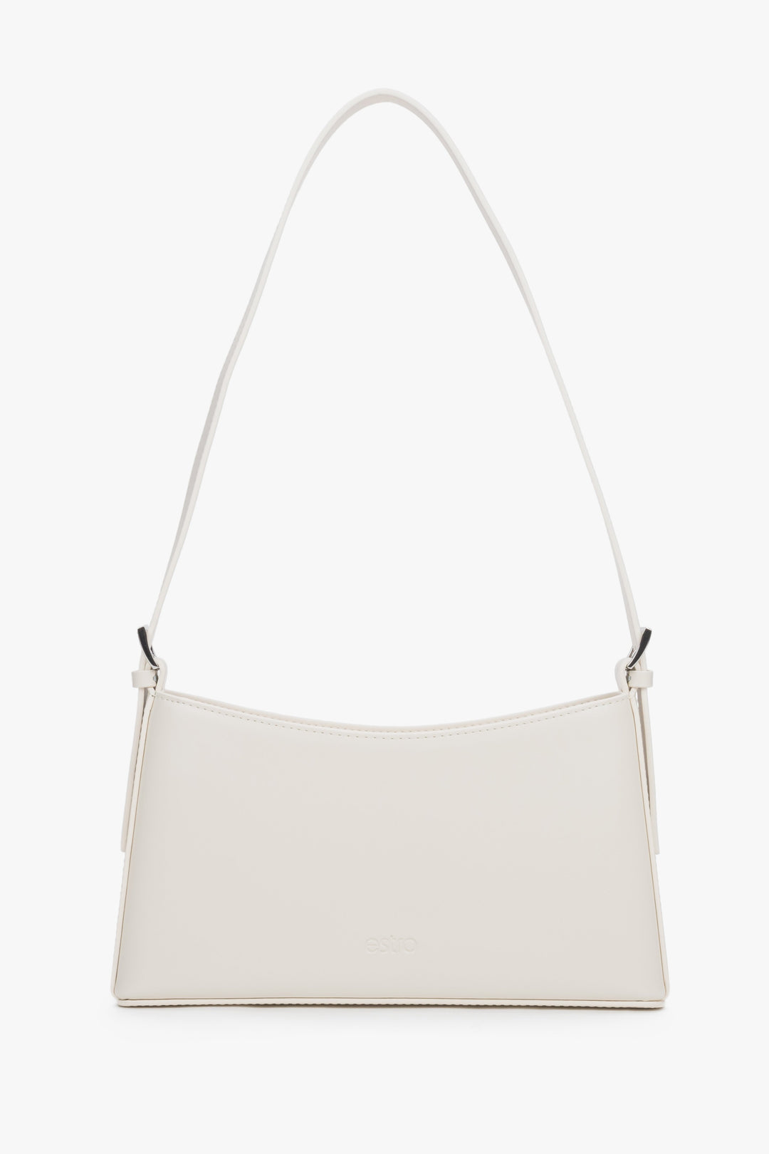 Milchbeige Damen-Schultertasche aus Echtleder in Frontansicht mit Schulterriemen