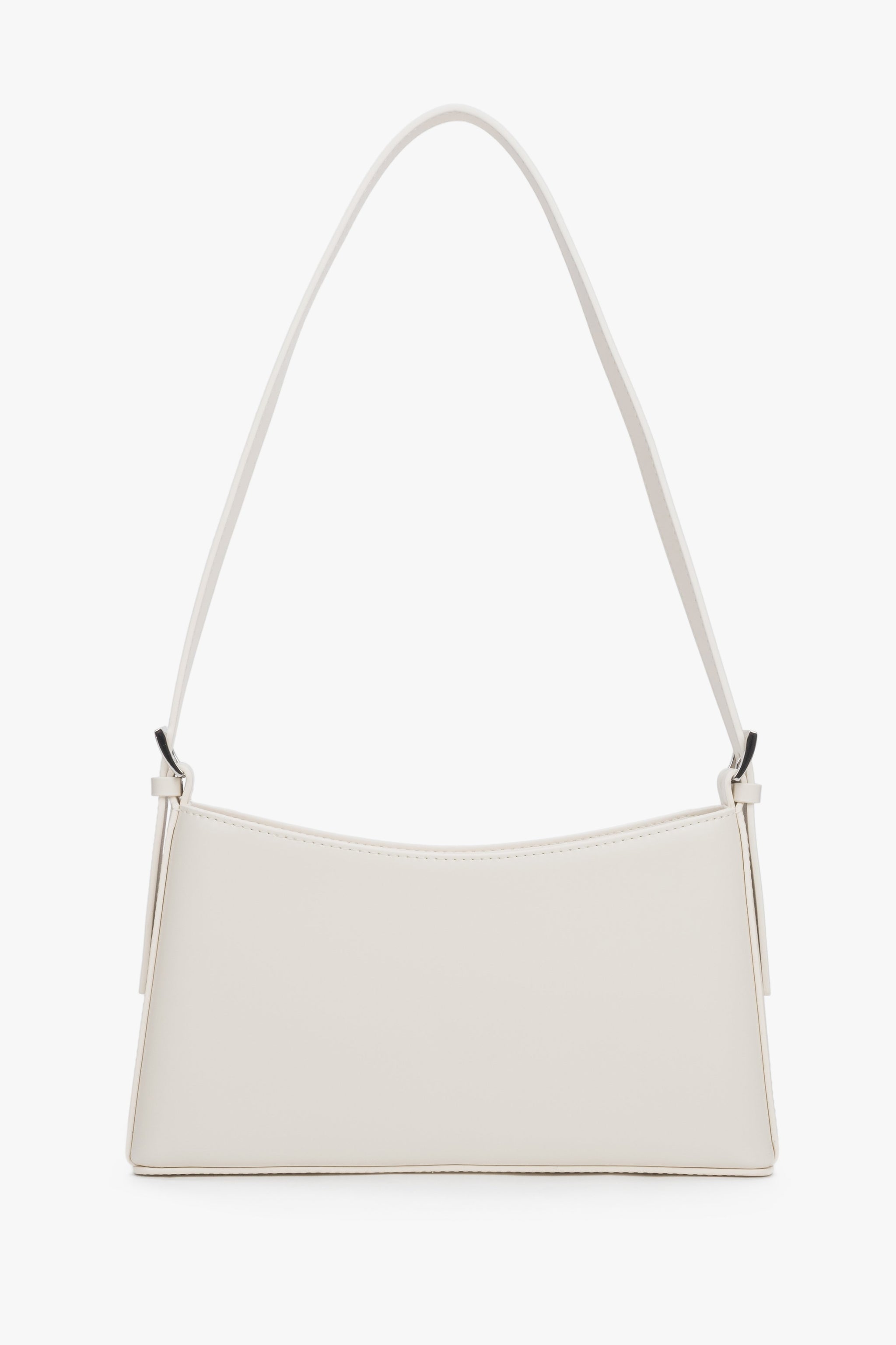 Milchbeige Damen-Schultertasche aus Leder in Frontansicht mit kurzem Riemen