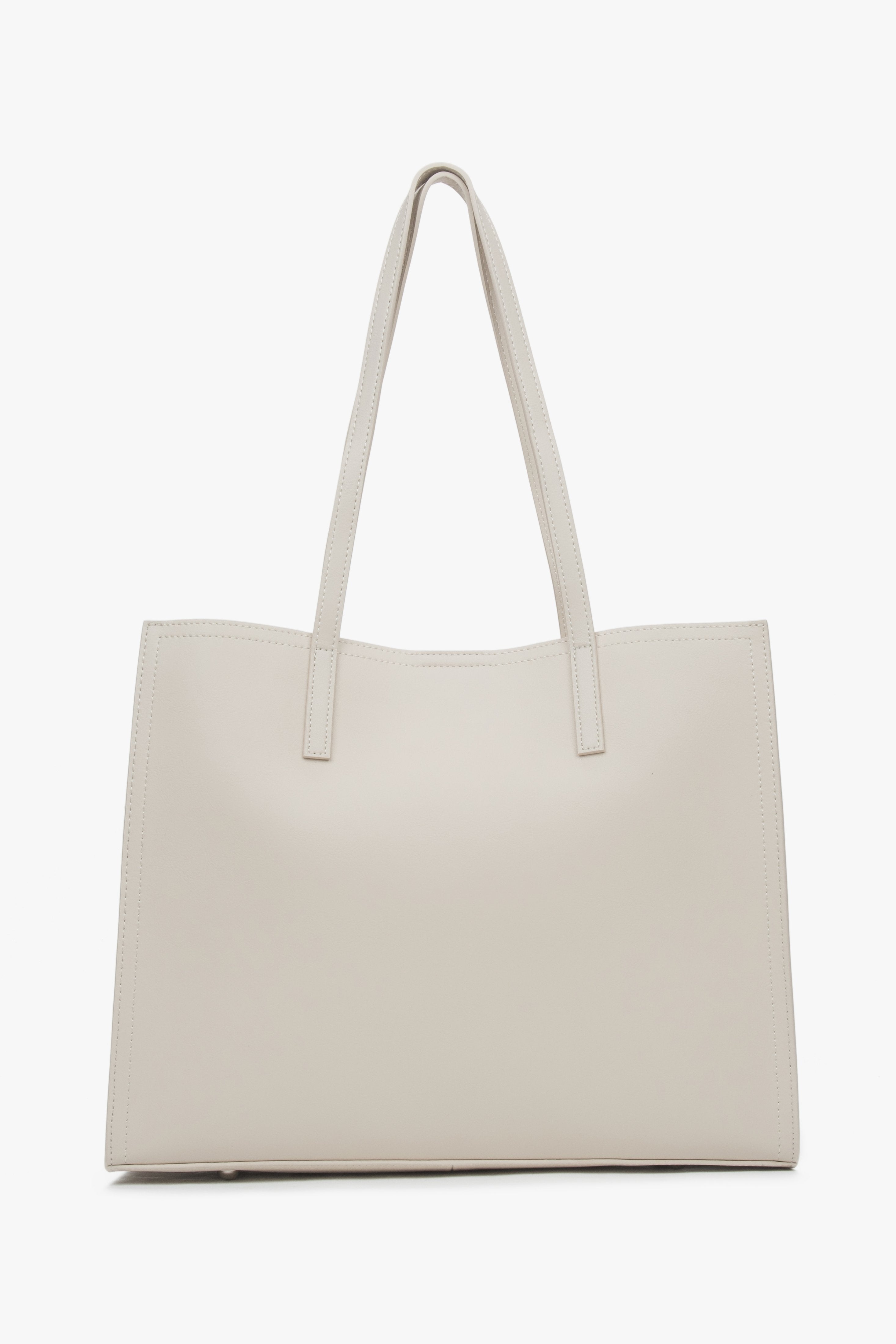 Milchbeige Damen-Shopper aus weichem Echtleder