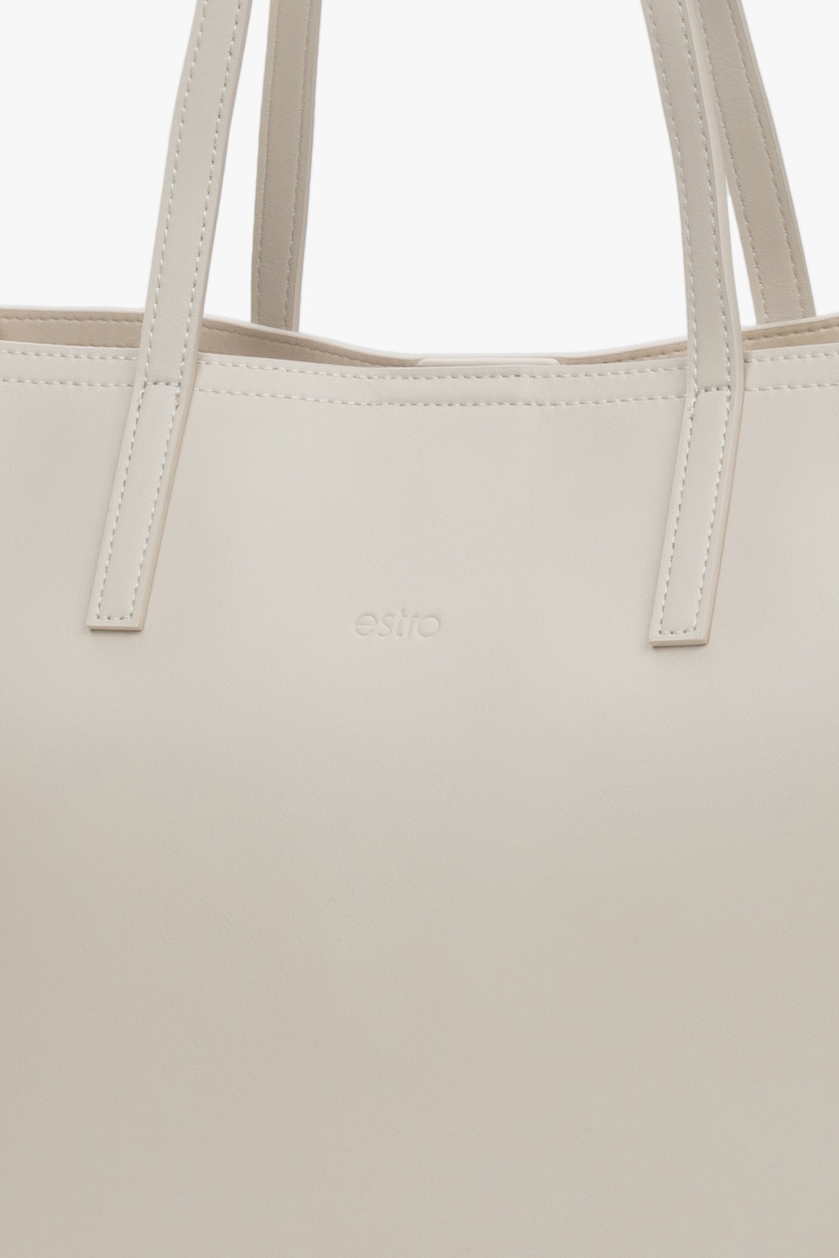 Detailsansicht der eleganten milchbeigen Damen-Shopper-Tasche von Estro.