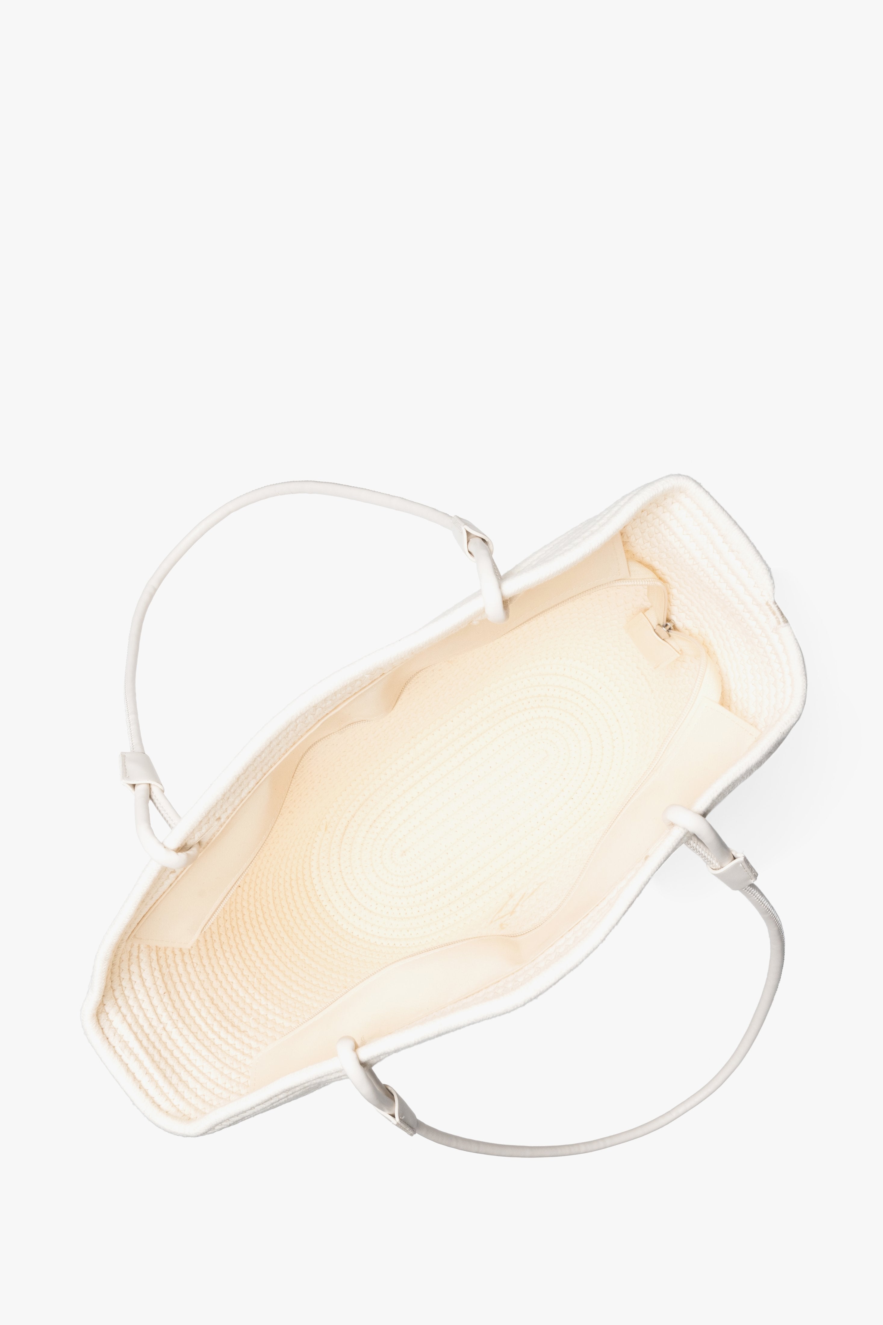 Draufansicht der milchbeigen Shopper-Tasche mit verstärkten Henkeln