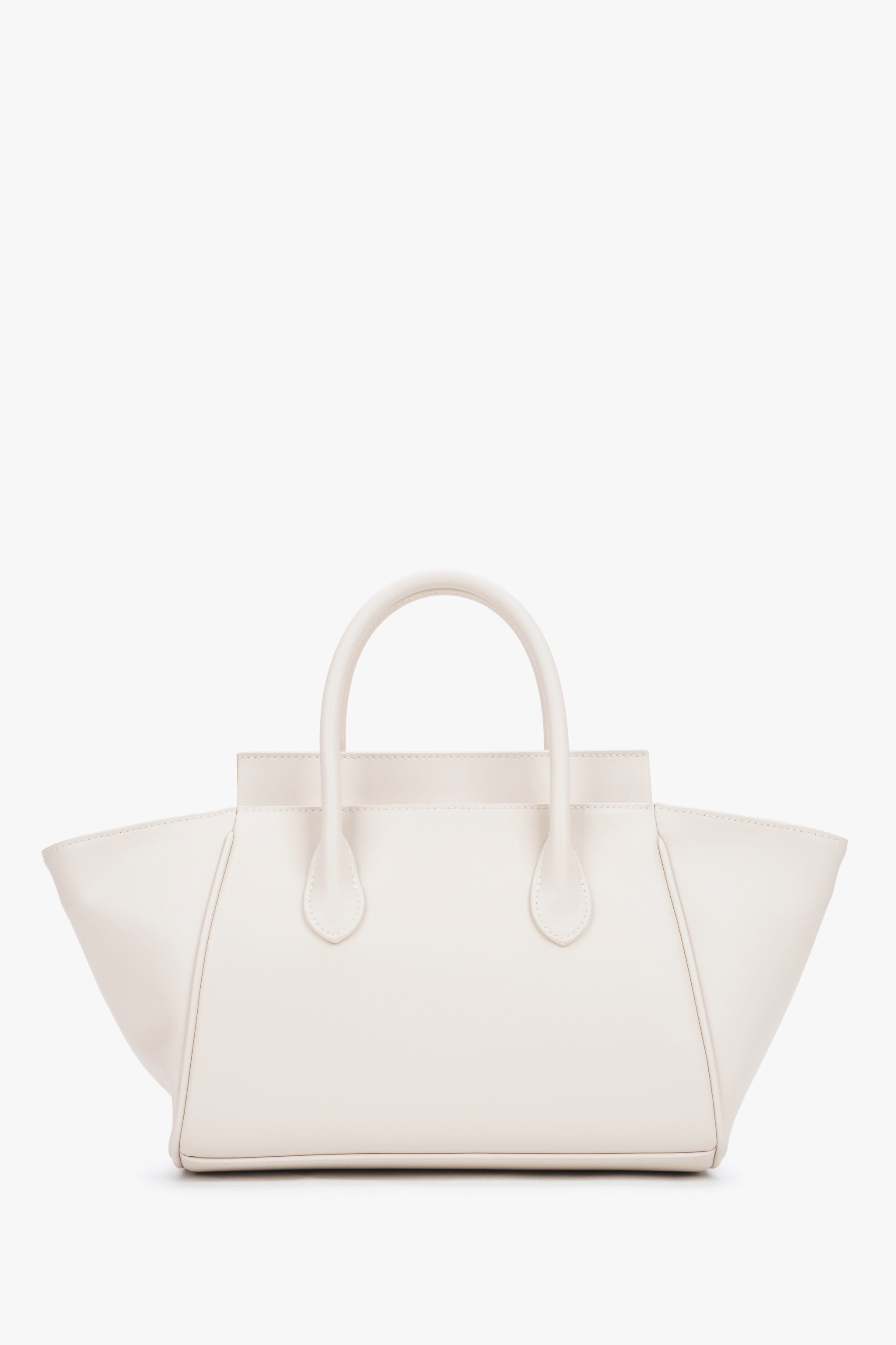 Milchbeige Echtleder-Tasche mit kurzen Griffen Seitenprofil