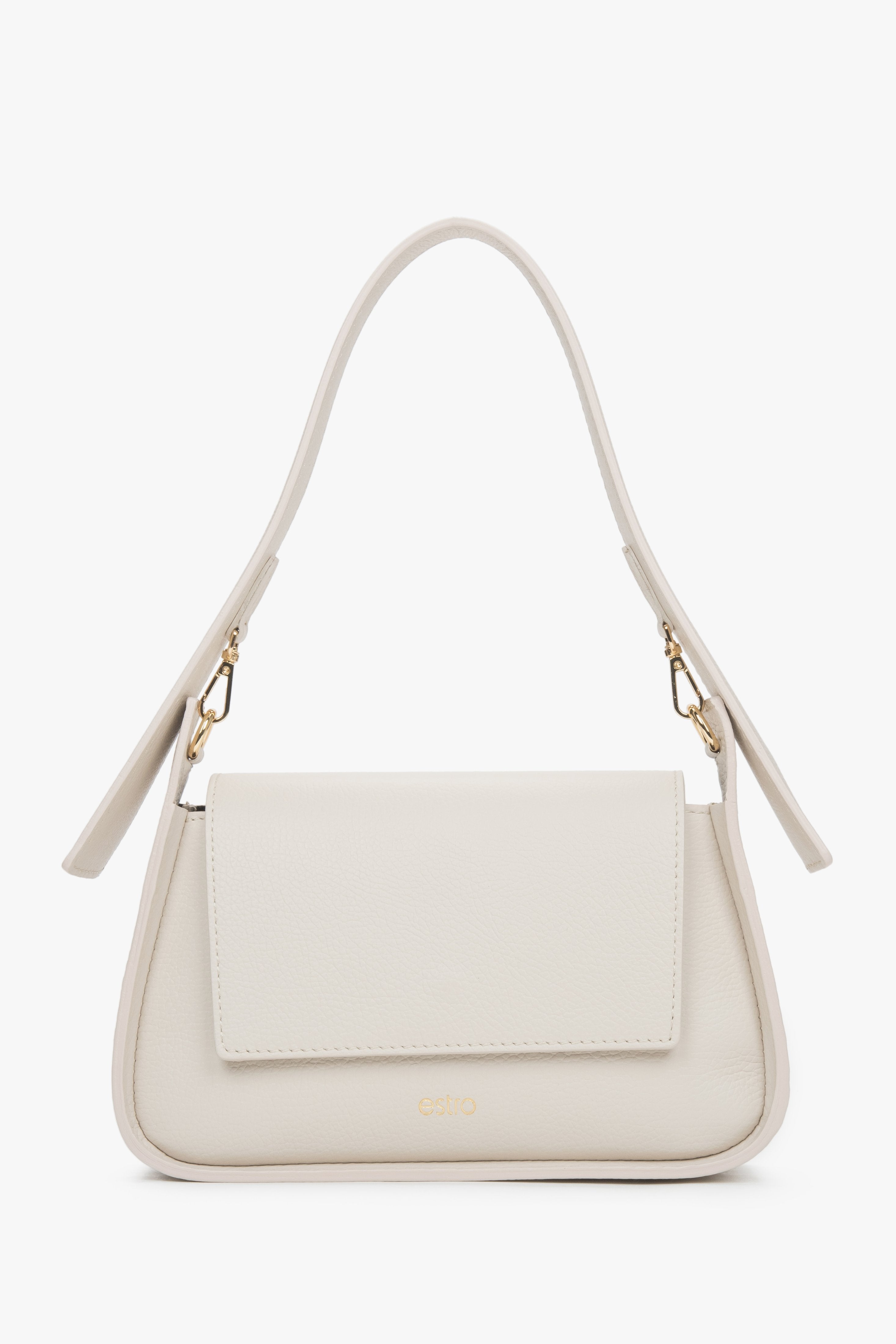Frontansicht der milchbeigen Damen-Schultertasche aus Premium-Leder mit kurzem Schulterriemen