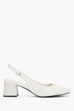 Milchbeige Slingback-Pumps aus Leder mit Blockabsatz von Estro