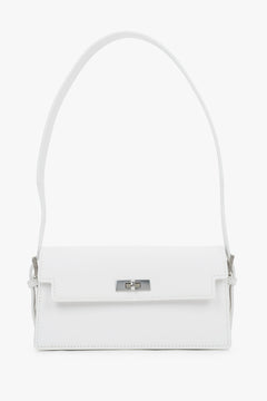 Milchweiße Damen-Schultertasche aus Leder in Vorderansicht