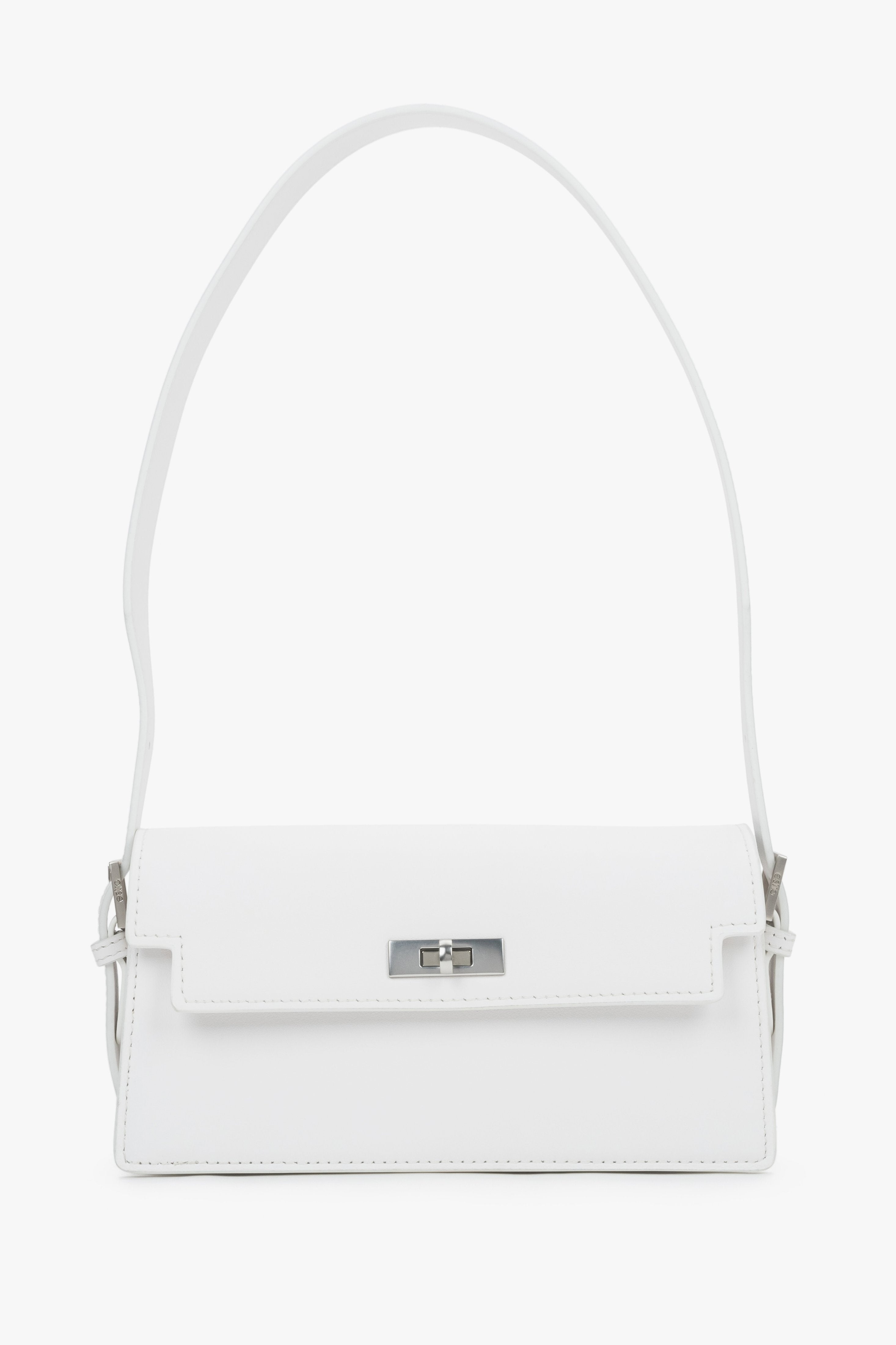 Milchweiße Damen-Schultertasche aus Leder in Vorderansicht