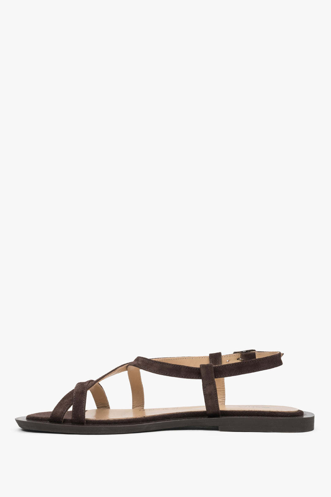 Bequeme braune Damen-Sandalen von Estro aus weichem Echtvelours mit Kreuzriemen für besseren Halt.