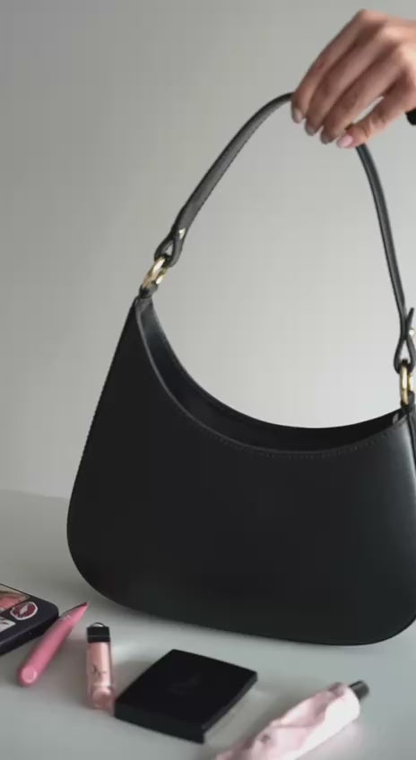 Elegante italienische Schultertasche für Damen aus schwarzem Echtleder Estro ER00116374