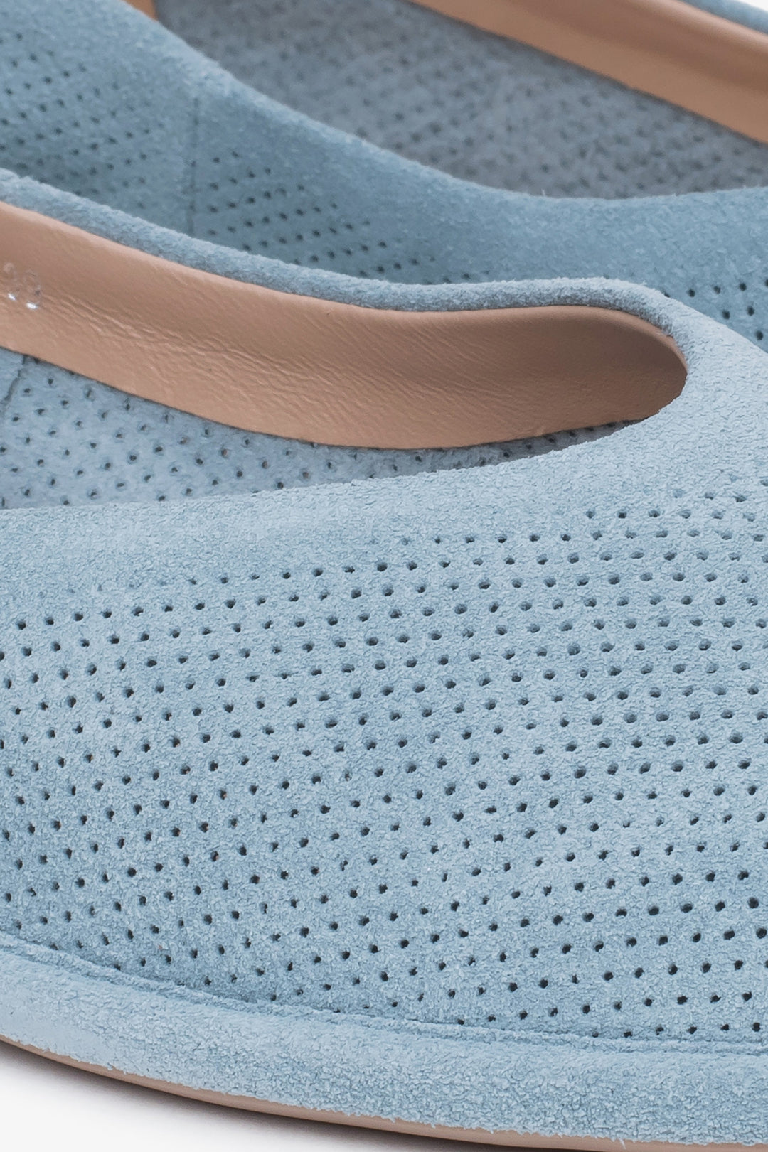 Damen Ballerinas in Blau aus weichem perforiertem echtem Veloursleder Estro ER00116925