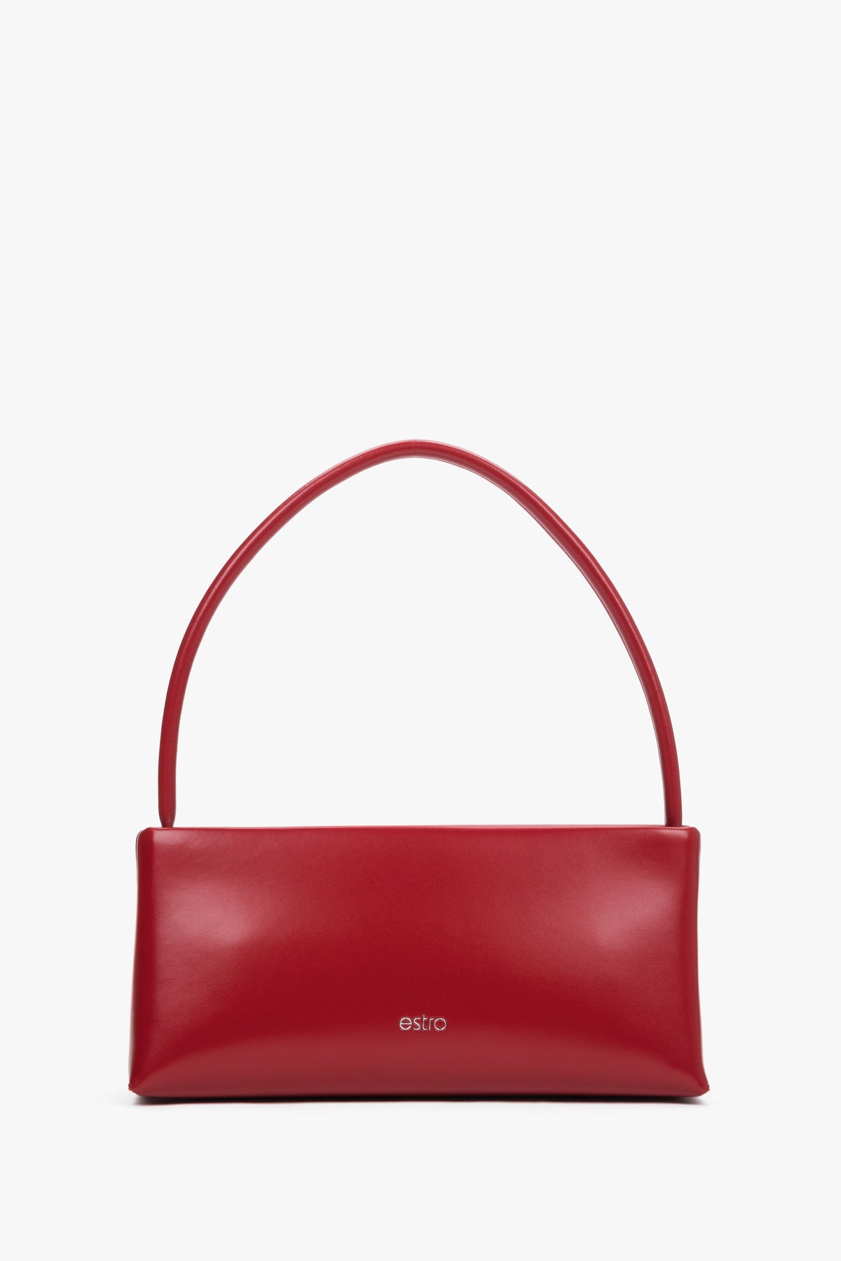 Frontalansicht der roten Ledertasche mit formstabilem Tragegriff