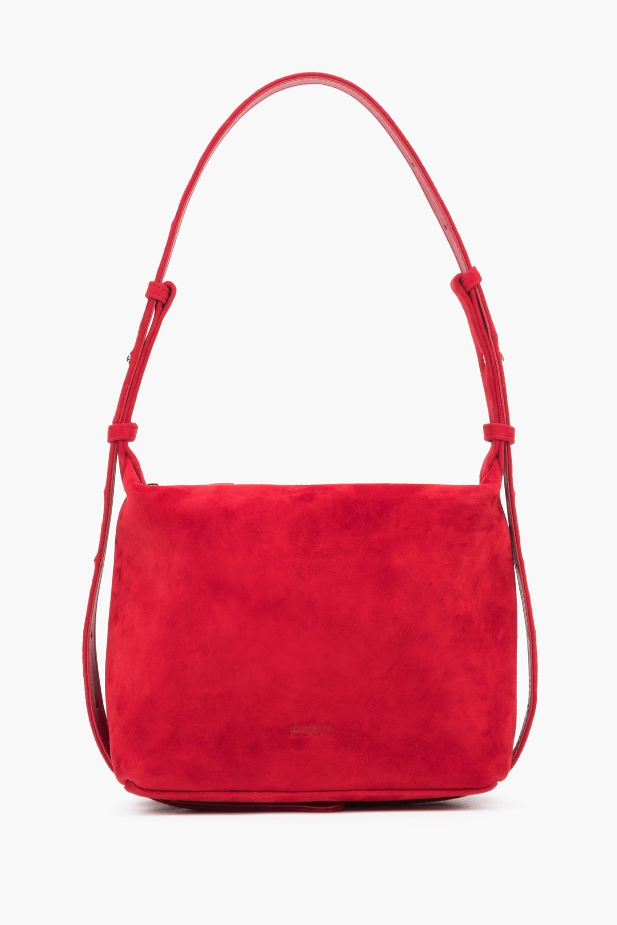 Rote Damen-Schultertasche aus Veloursleder in Vorderansicht