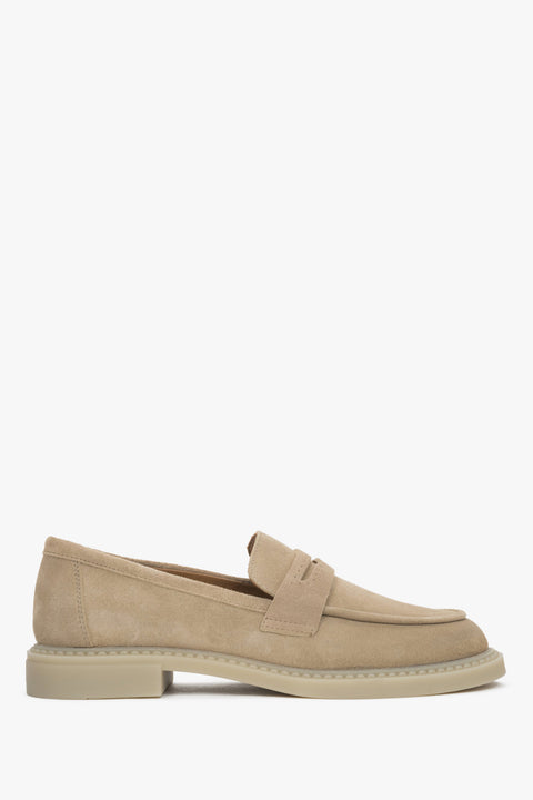 Klassische sandbeige Damen-Penny-Loafer aus italienischem Velours Estro ER00119212.