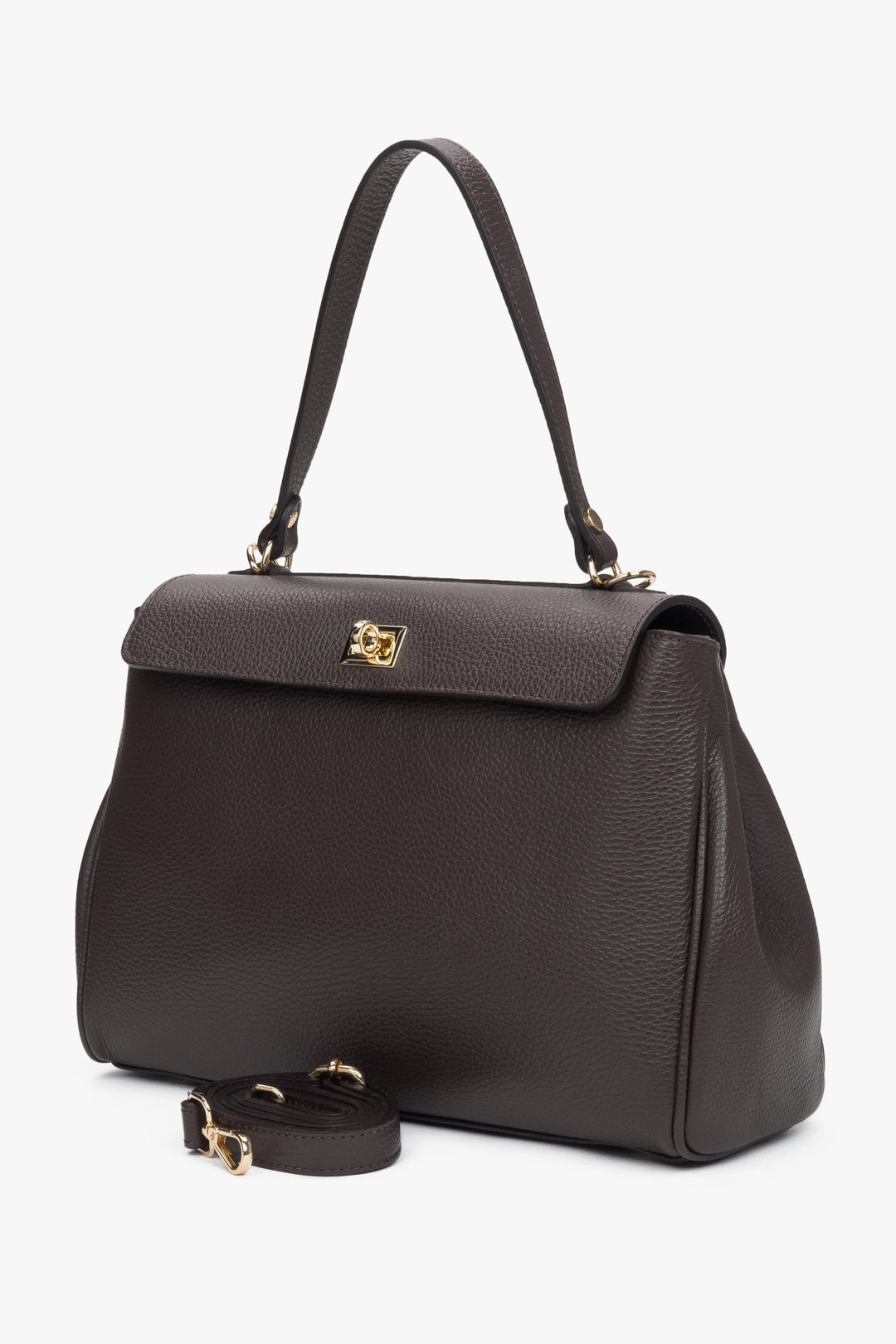 Damen Satchel-Handtasche in Dunkelbraun von Estro, gefertigt aus hochwertigem italienischem Echtleder.