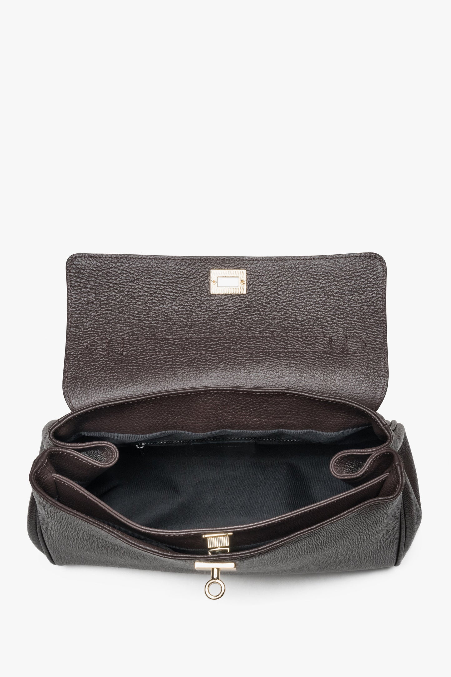 Damen Satchel-Tasche in Dunkelbraun aus hochwertigem italienischem Leder – Draufsicht.