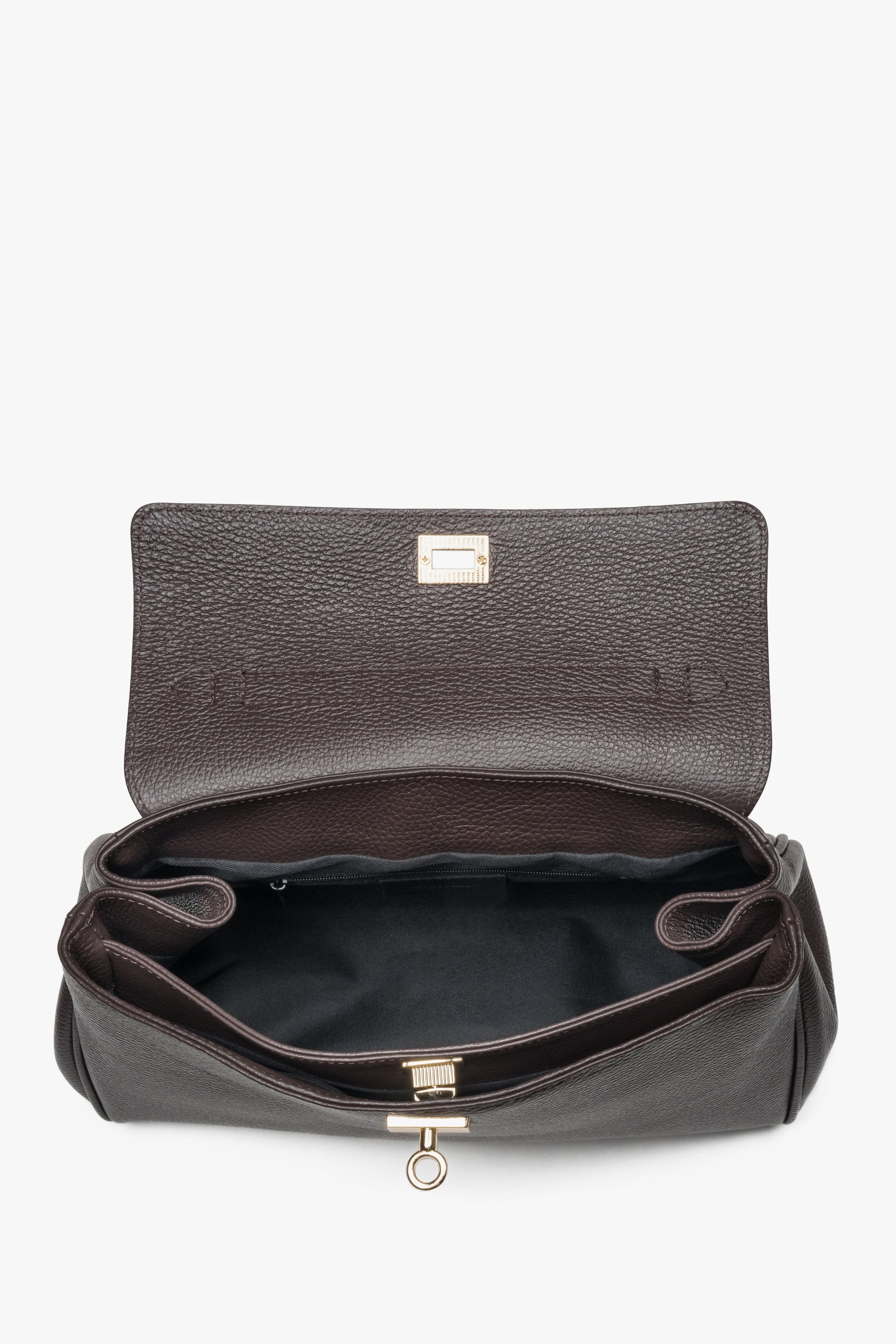 Damen Satchel-Tasche in Dunkelbraun aus hochwertigem italienischem Leder – Draufsicht.