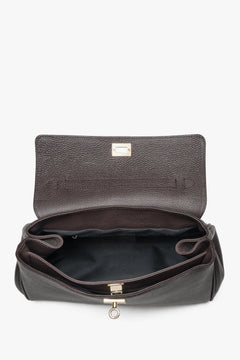 Damen Satchel-Tasche in Dunkelbraun aus hochwertigem italienischem Leder – Draufsicht.