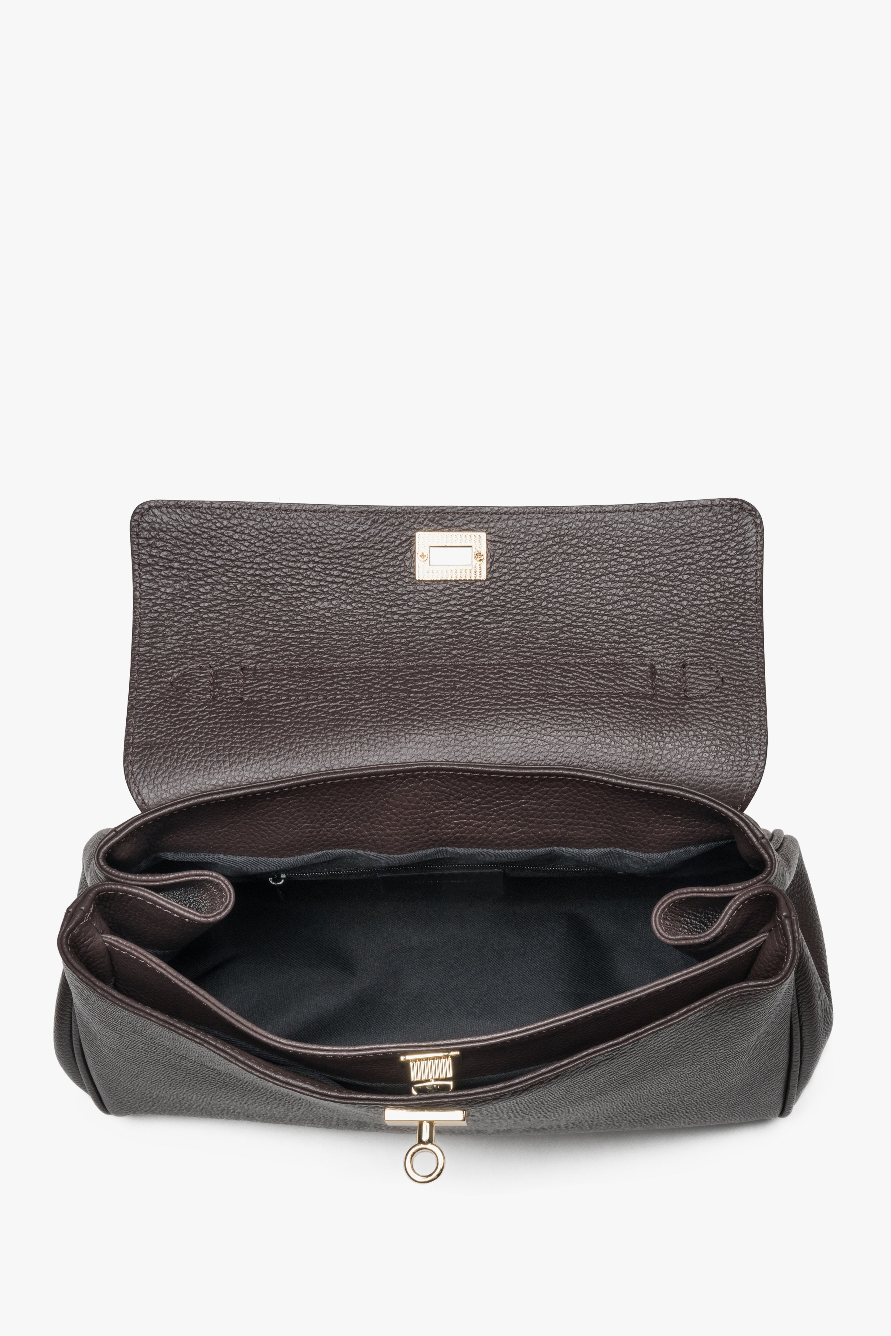 Damen Satchel-Tasche in Dunkelbraun aus hochwertigem italienischem Leder – Draufsicht.