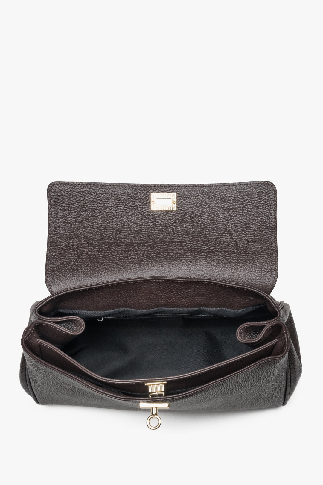 Damen Satchel-Tasche in Dunkelbraun aus hochwertigem italienischem Leder – Draufsicht.