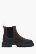 Sattelbrauner Damen-Chelsea-Boot aus edlem italienischem Leder und Velours Estro ER00116035.