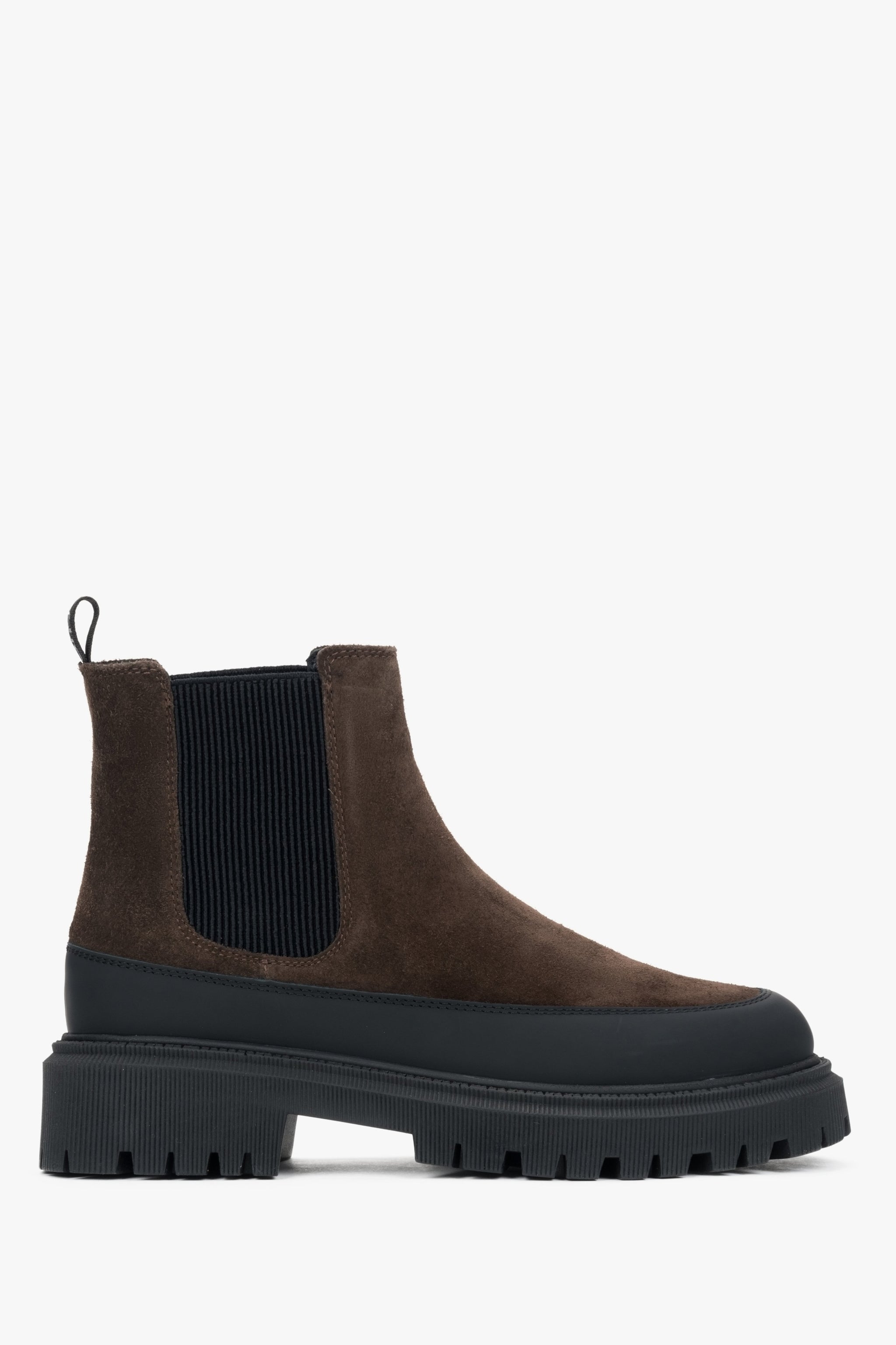Sattelbrauner Damen-Chelsea-Boot aus edlem italienischem Leder und Velours Estro ER00116035.