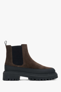 Sattelbrauner Damen-Chelsea-Boot aus edlem italienischem Leder und Velours Estro ER00116035.