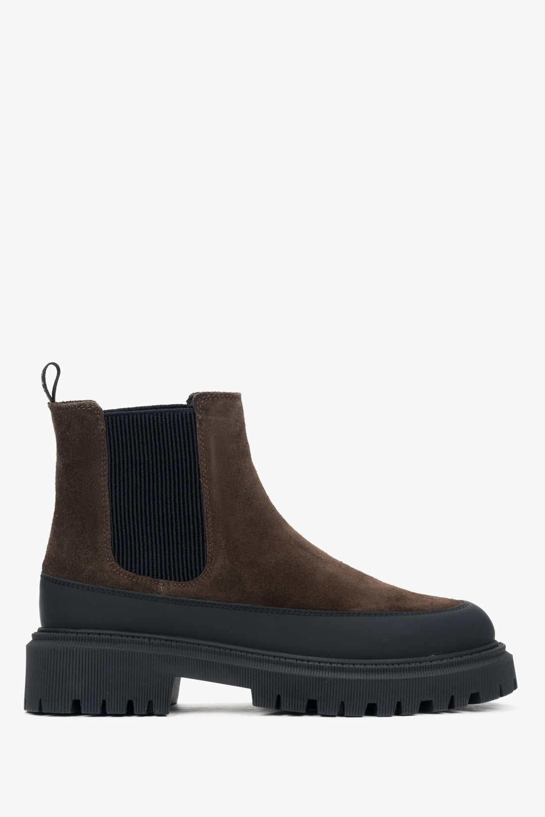 Sattelbrauner Damen-Chelsea-Boot aus edlem italienischem Leder und Velours Estro ER00116035.