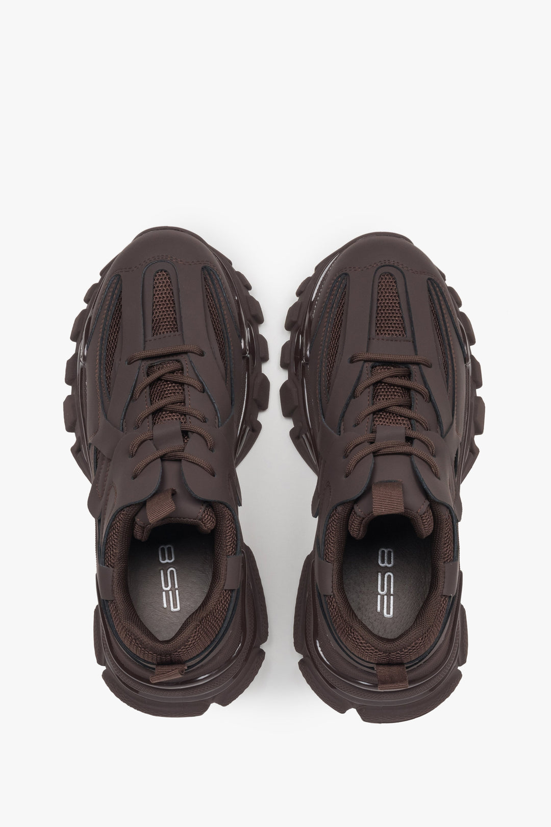 Damen-Sneaker ES8 in Dunkelbraun mit Schnürung für Frühling und Herbst – Ansicht von oben.