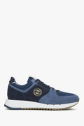 Flaches Seitenprofil der schwarz-blauen Herren-Sneaker aus italienischem Veloursleder