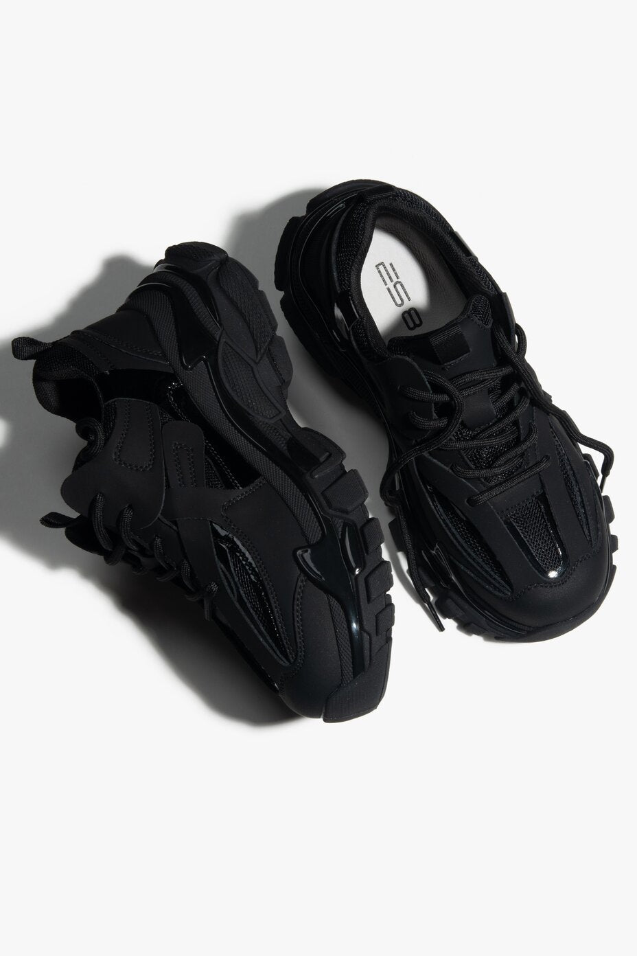 Schwarze Damen Plateau-Sneaker aus echtem Leder ES8 ER00115758.