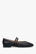 Schwarze Damen Ballerinas aus echtem Leder mit niedrigem Absatz Seitenansicht ER00117152
