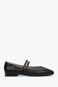 Schwarze Damen Ballerinas aus echtem Leder mit niedrigem Absatz Seitenansicht ER00117152