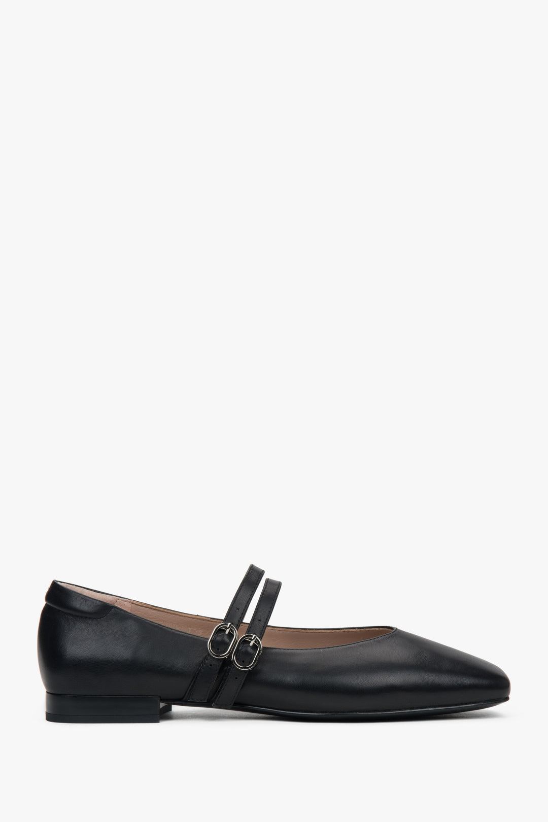 Schwarze Damen Ballerinas aus echtem Leder mit niedrigem Absatz Seitenansicht ER00117152