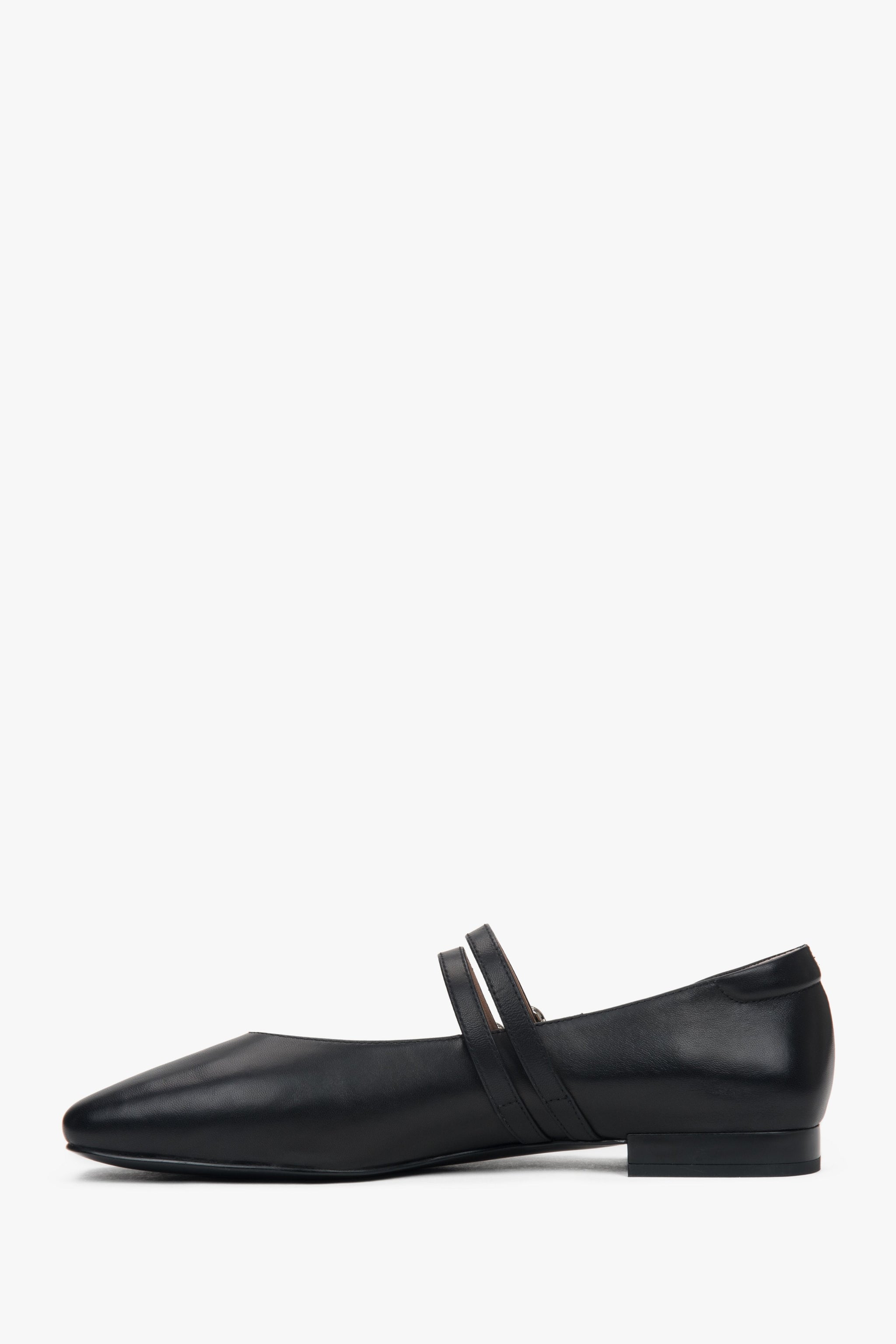 Klassische schwarze Leder Ballerinas für Damen mit Schnallenverschluss Estro ER00117152