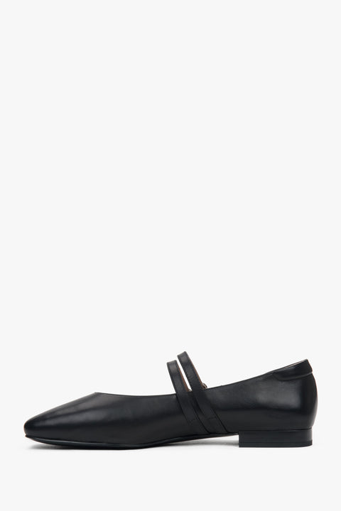 Klassische schwarze Leder Ballerinas für Damen mit Schnallenverschluss Estro ER00117152