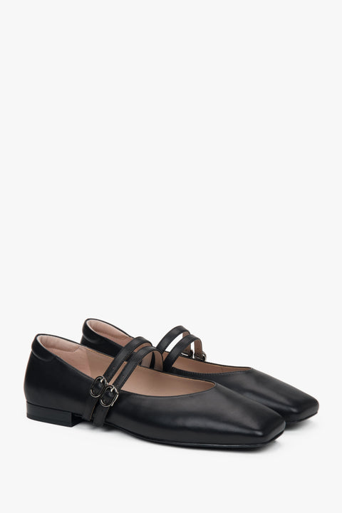 Damen Ballerinas in Schwarz mit niedrigem Absatz aus Leder Ansicht von oben ER00117152
