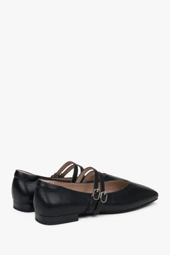 Flache Ballerinas aus echtem Leder in Schwarz mit komfortabler Gummisohle ER00117152