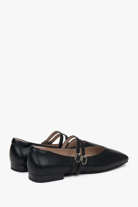 Flache Ballerinas aus echtem Leder in Schwarz mit komfortabler Gummisohle ER00117152