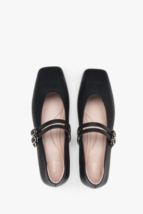 Elegante schwarze Slip On Ballerinas aus Naturleder mit Schnalle Estro ER00117152