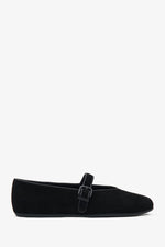 Klassische Ballerinas aus weichem schwarzem Veloursleder Estro ER00116951