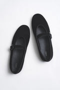Damen-Ballerinas in Schwarz mit Schnalle aus weichem echtem Veloursleder Estro ER00116951