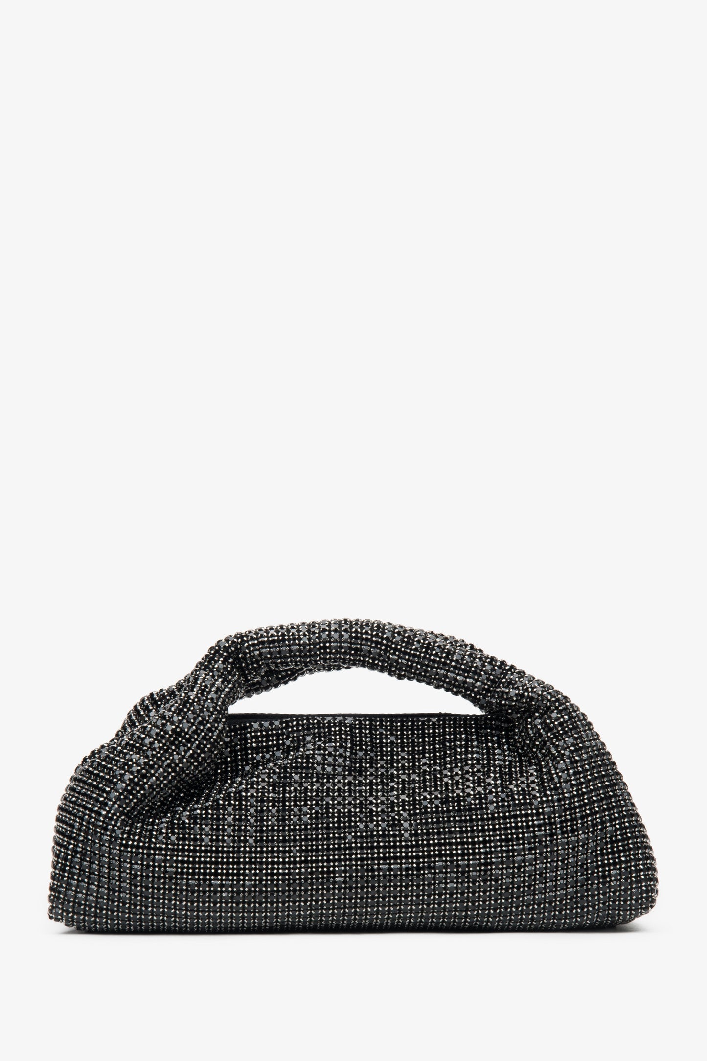 Schwarze Damen-Abendtasche mit Kristallbesatz und strukturiertem Griff Estro ER00116811.