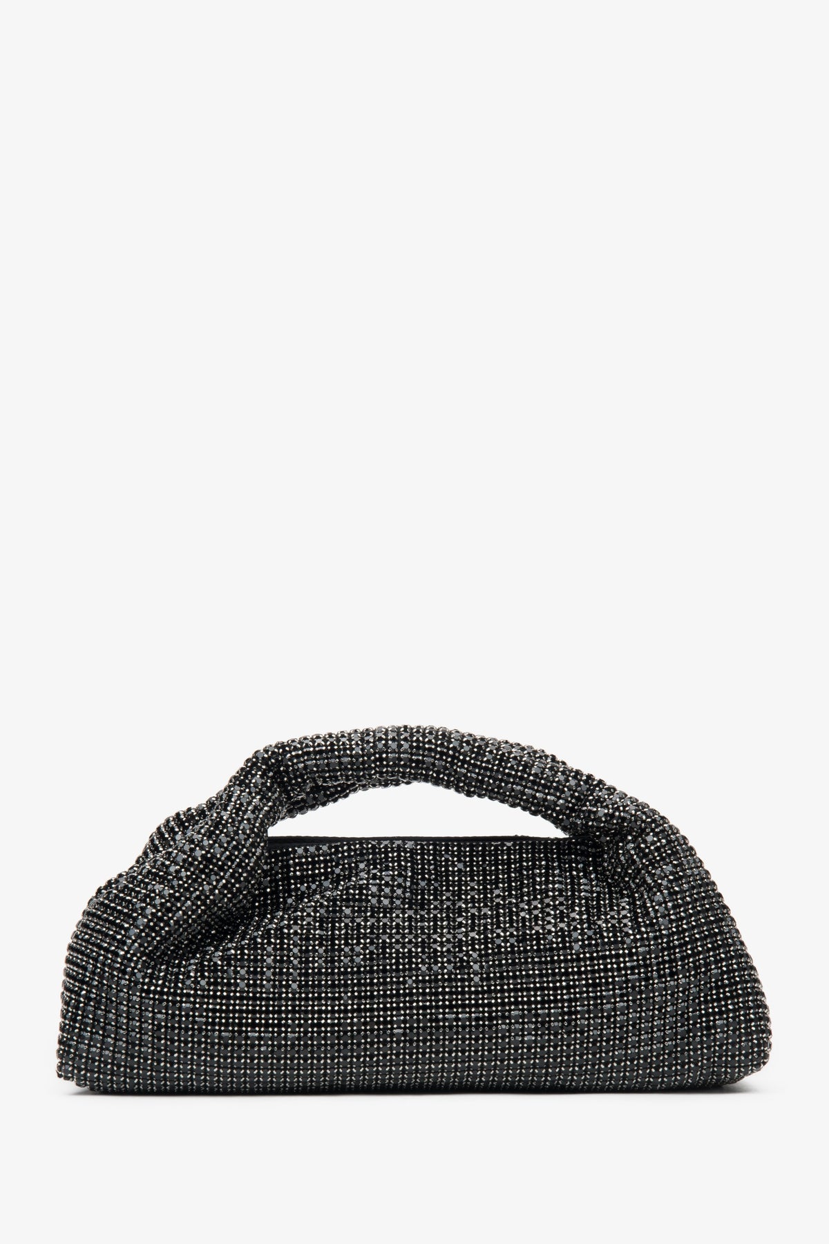 Schwarze Damen-Abendtasche mit Kristallbesatz und strukturiertem Griff Estro ER00116811.